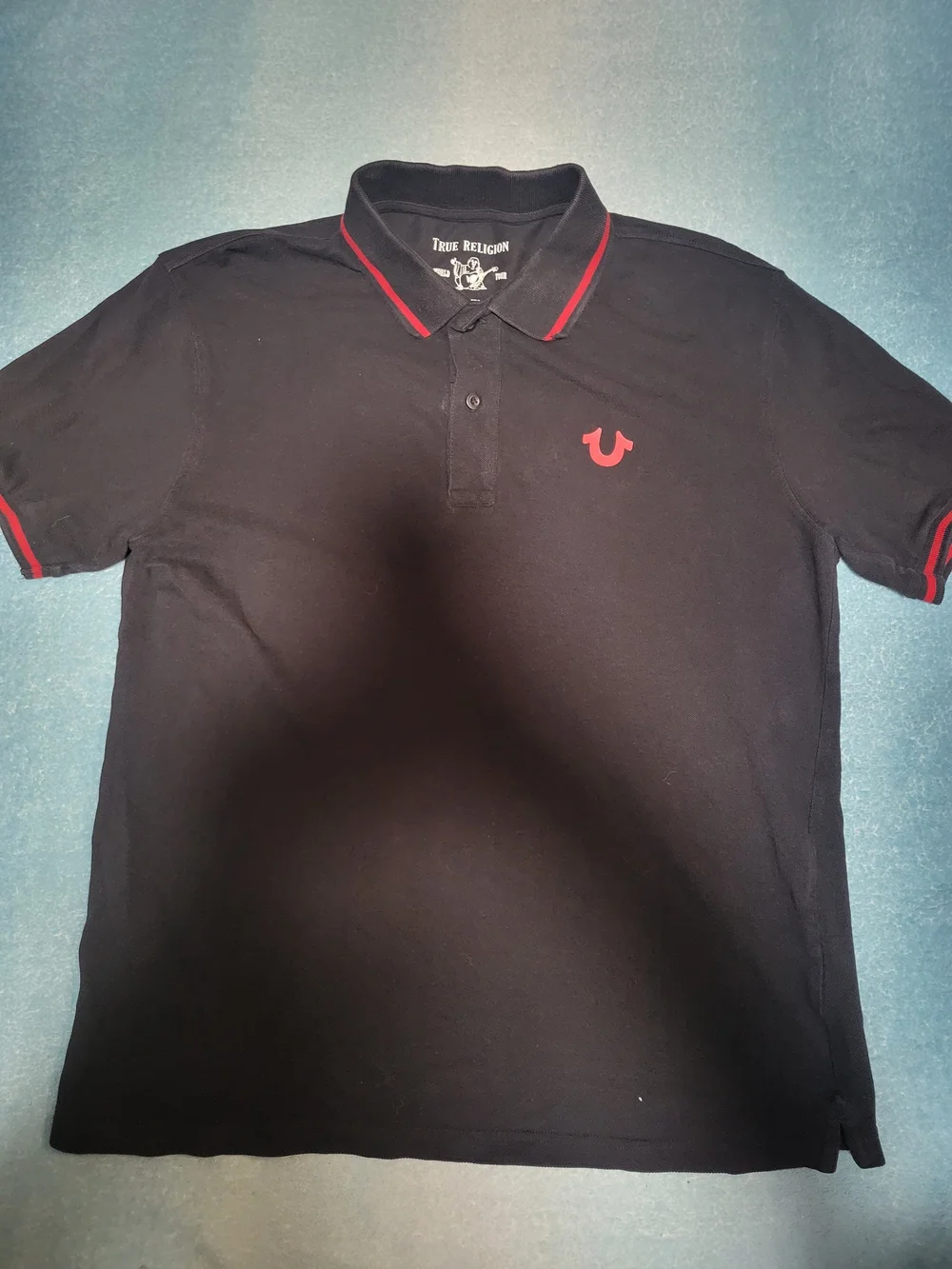True Religion Black Polo with Red Logo and Trim